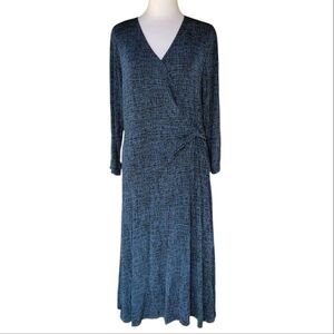 Chico's Travelers Teal & Black Faux Wrap Style Slinky Knit Maxi Dress 2 Large